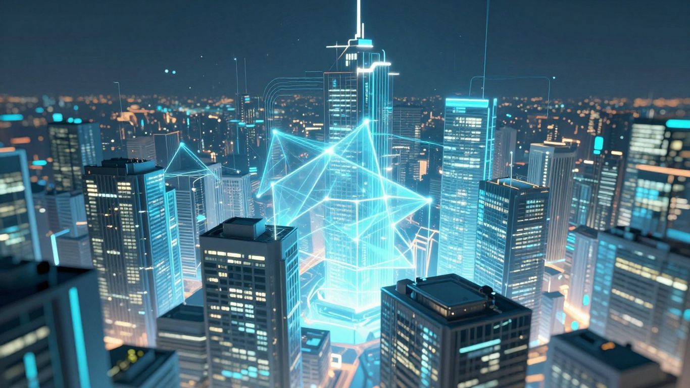 AI technology integrated into a futuristic cityscape.