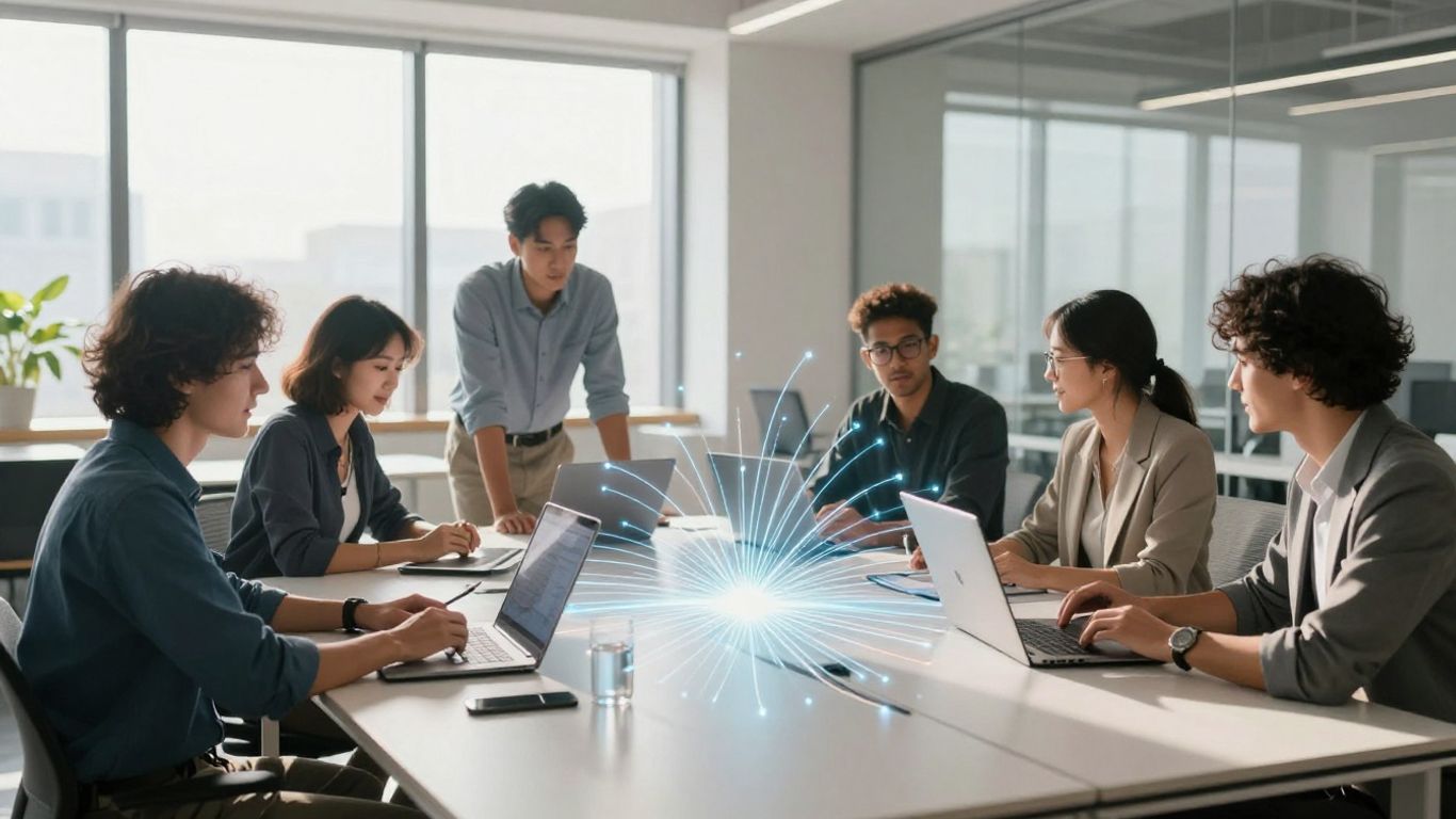 Team collaborating with AI voice automation growth