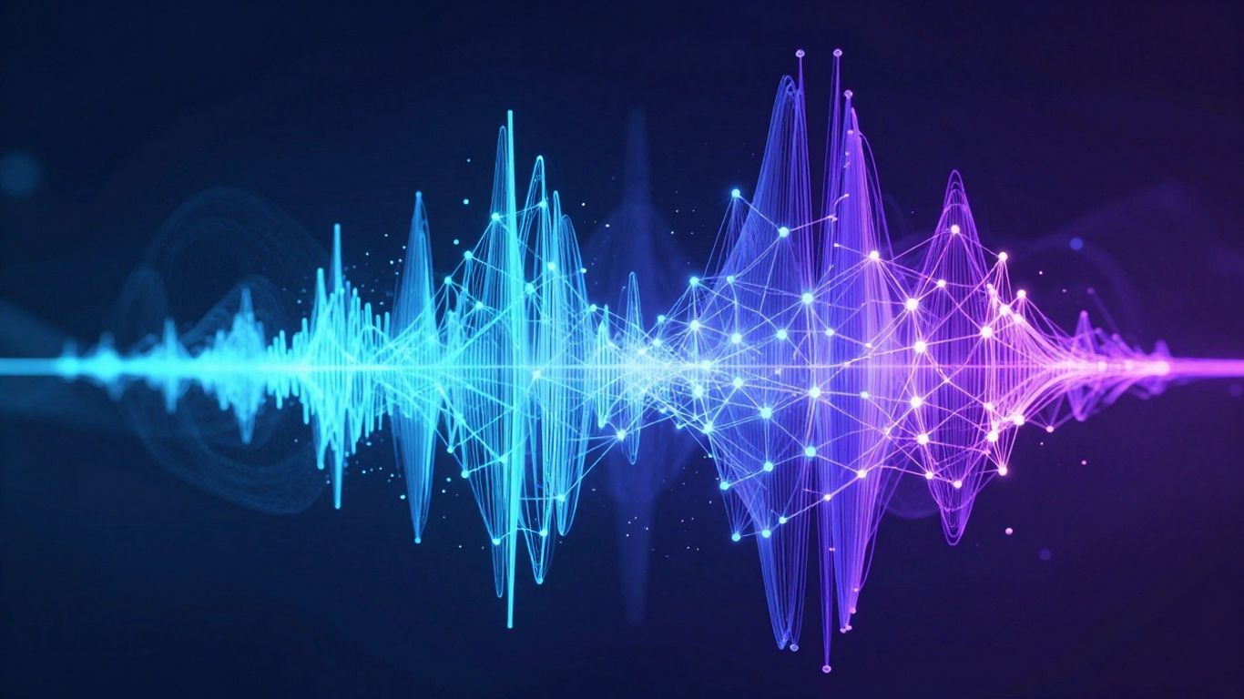 Deepgram logo with abstract sound wave visualization.