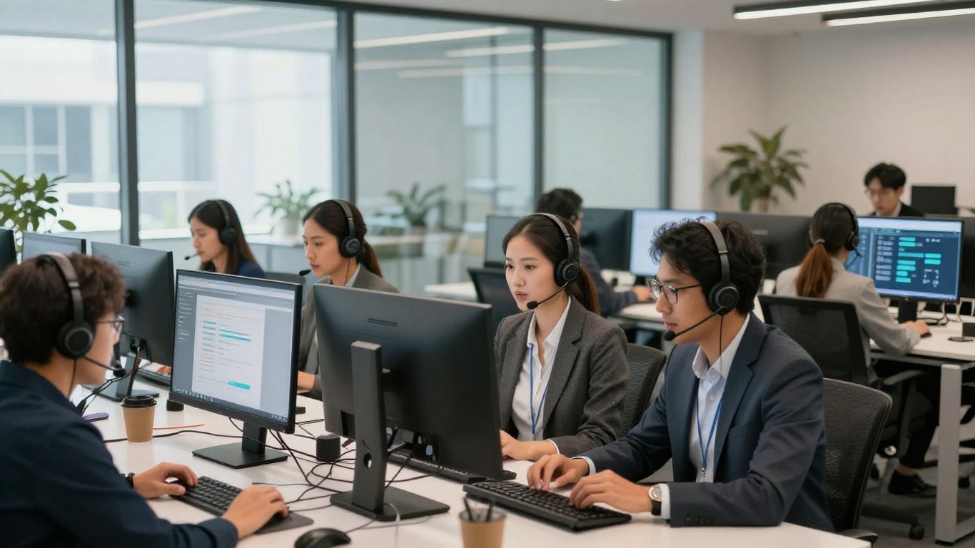 Tech team working in a modern office environment