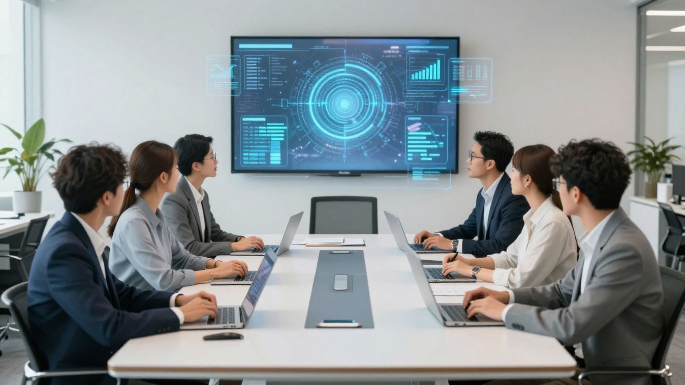 Mihup AI customer service technology in a modern office.