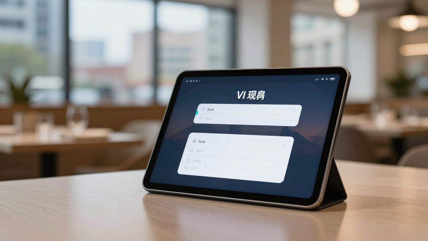 Voice AI interface on a tablet in a restaurant setting.