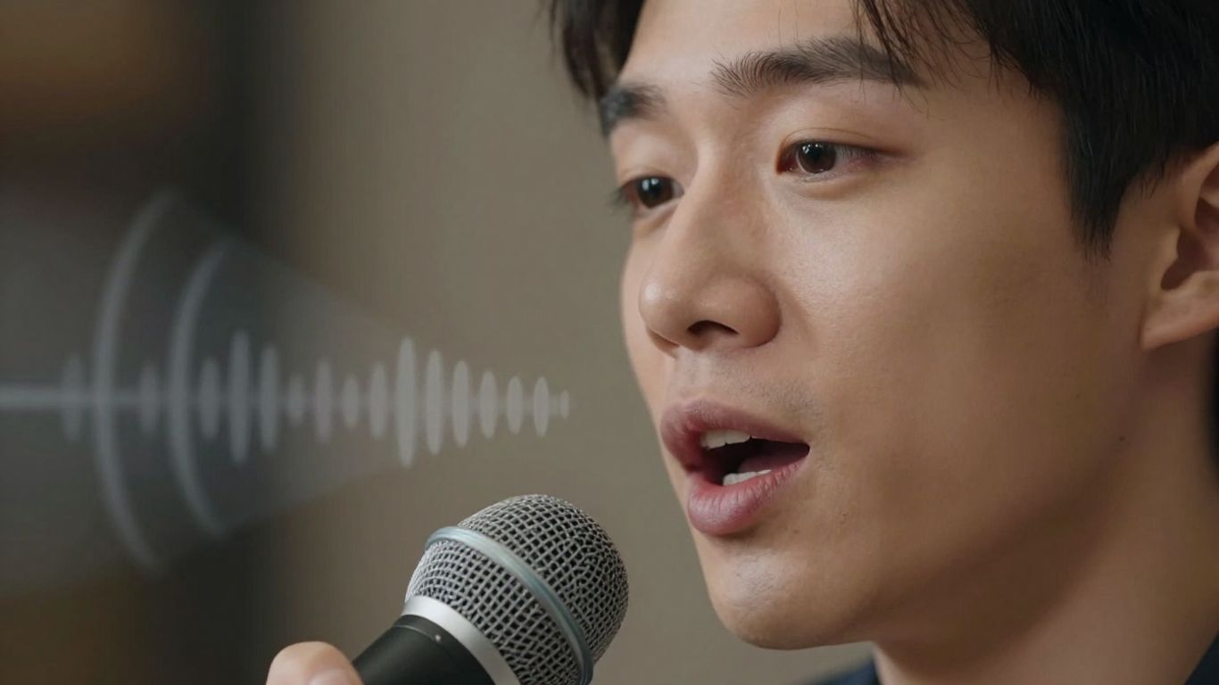 Person speaking into a microphone, AI voice generation