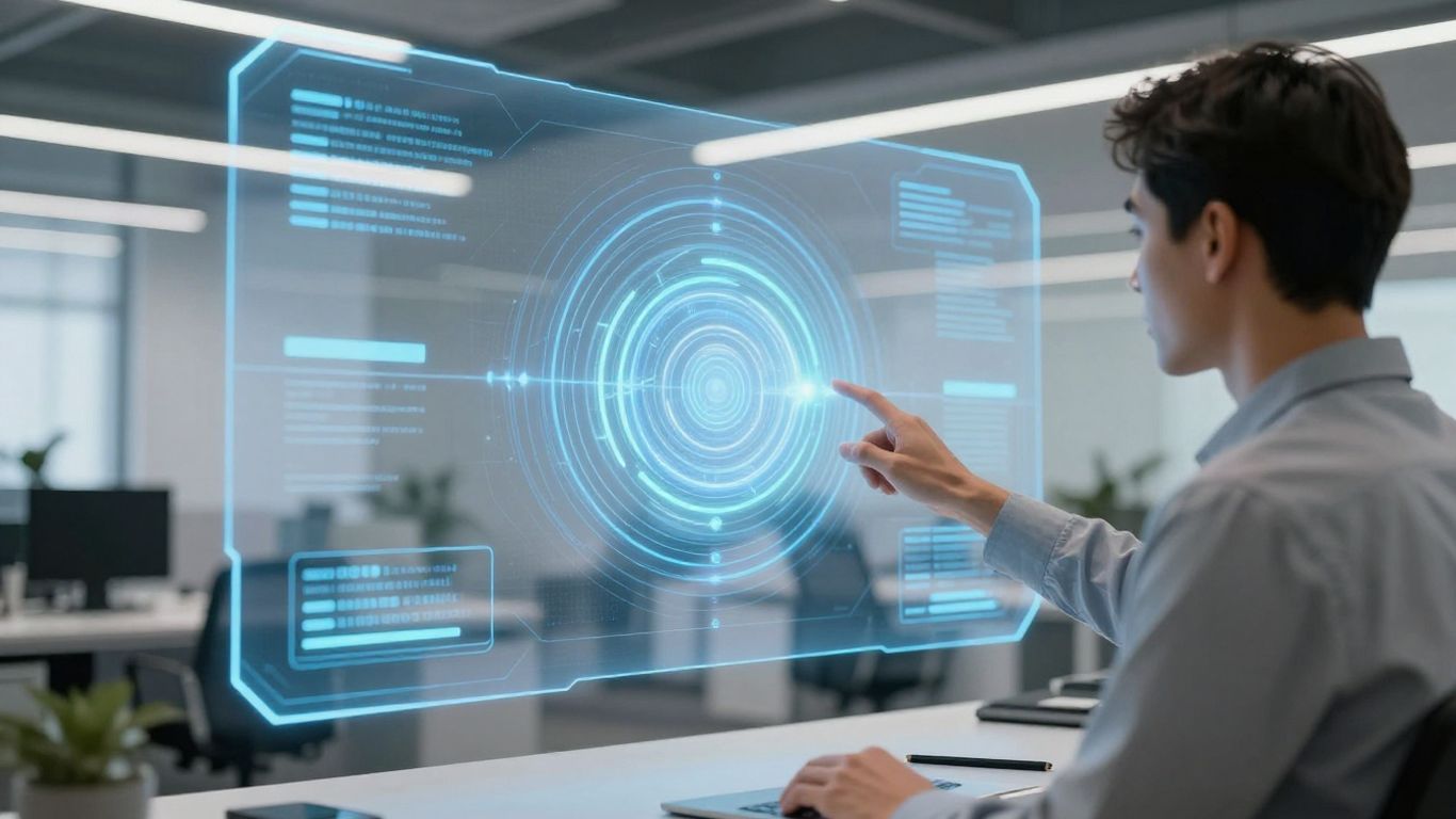 AI appointment setter interface in a modern office.