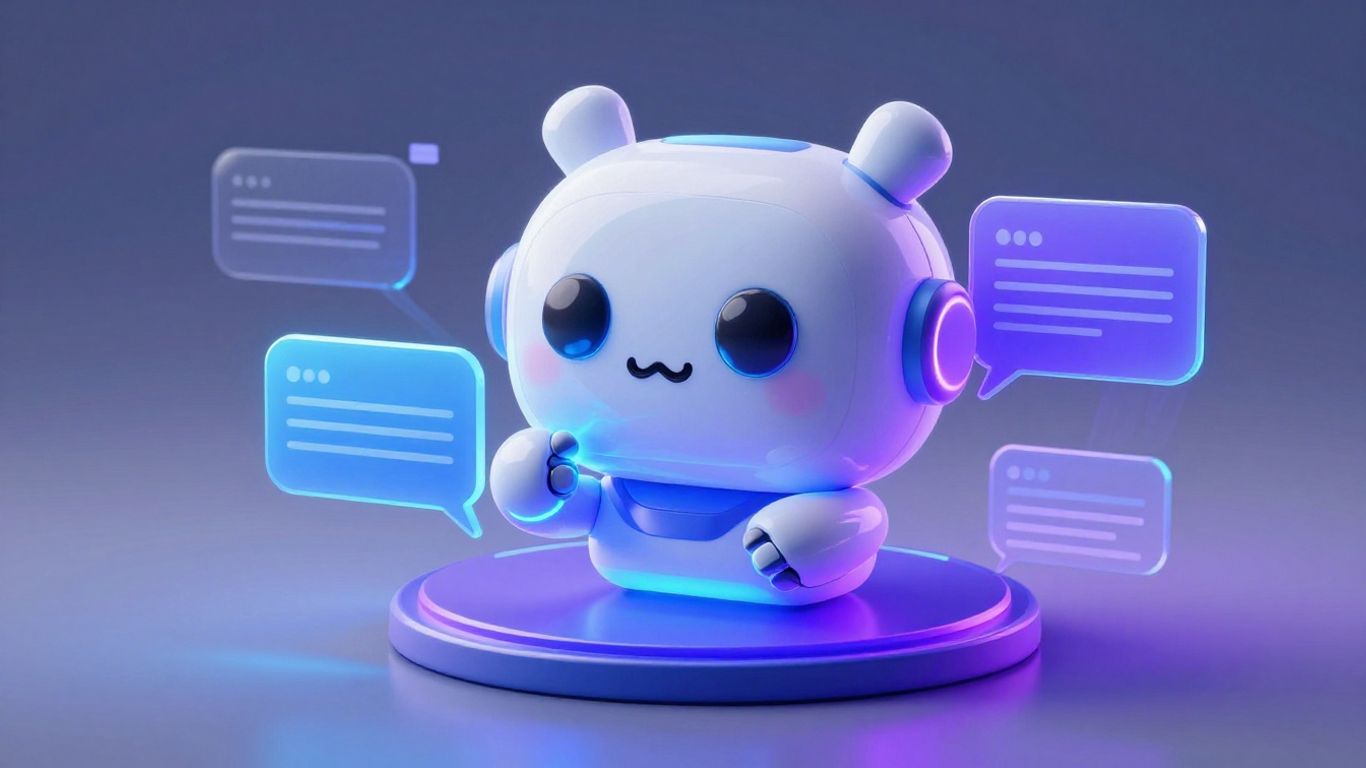 Futuristic AI chatbot interacting with a website interface.