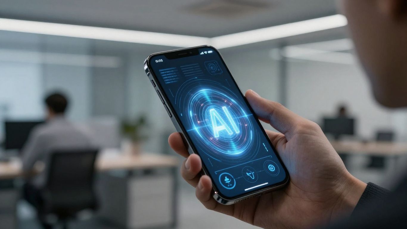 AI phone receptionist interface on a smartphone.