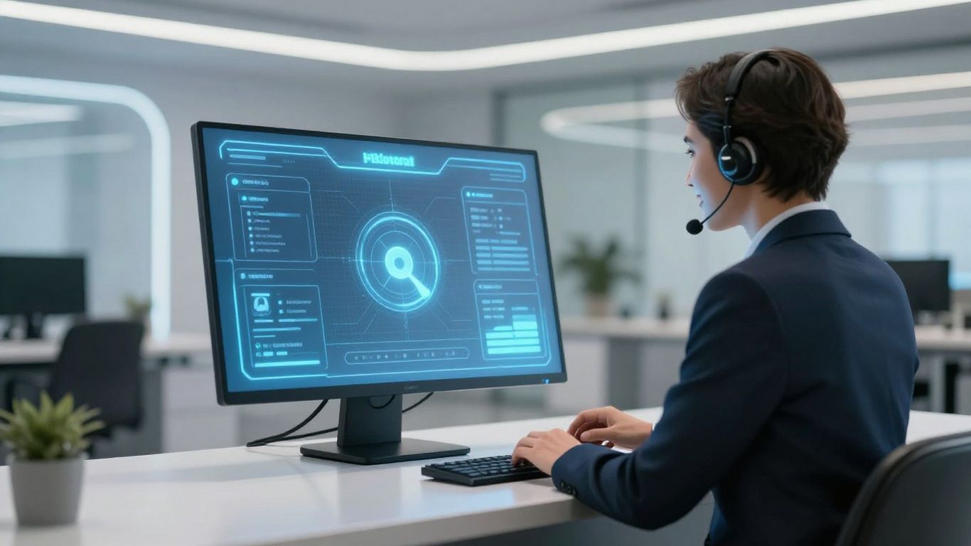 AI receptionist interface on a modern office screen.