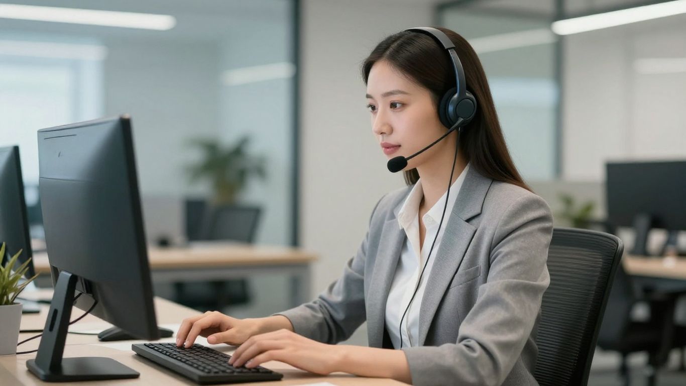 Virtual receptionist handling calls efficiently in a modern office.