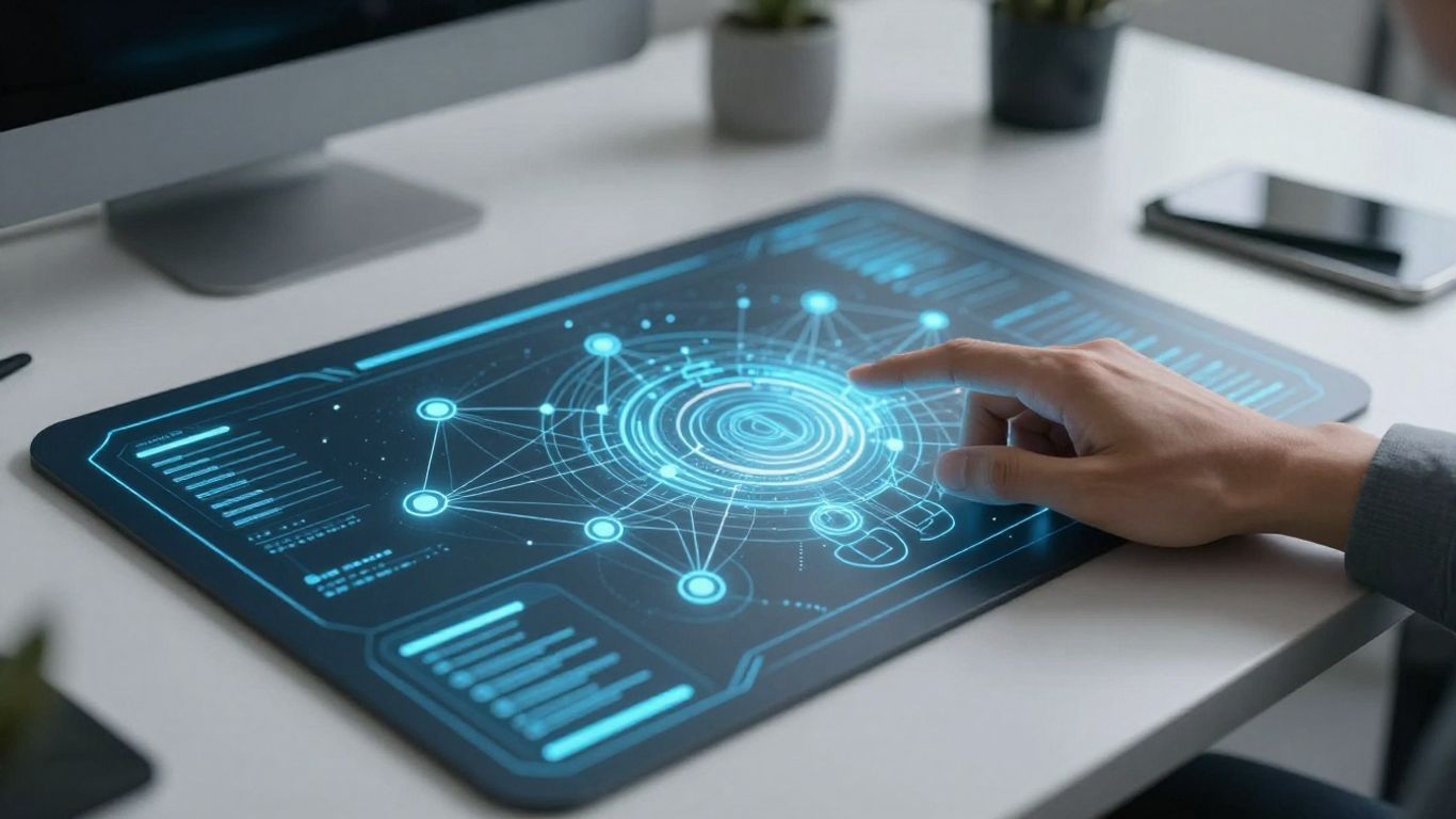 Futuristic AI call answering software interface