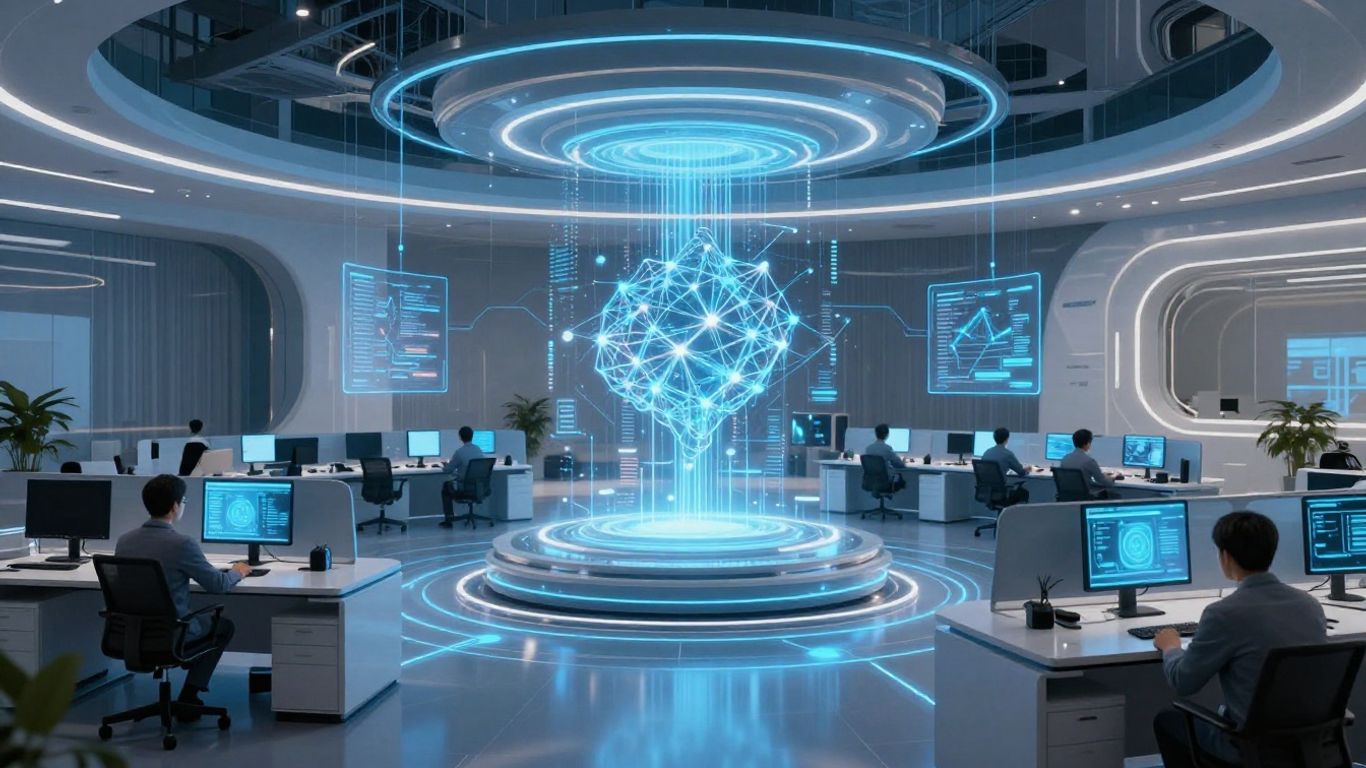 AI call answering integration in a futuristic business.