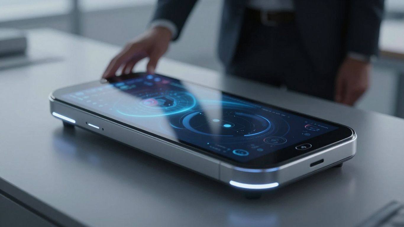 AI phone receptionist console in a modern office.