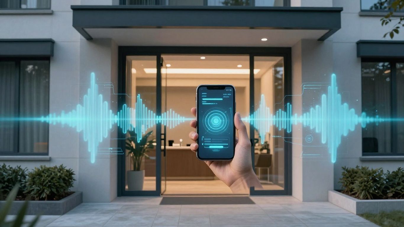 AI answering phone at apartment community entrance.