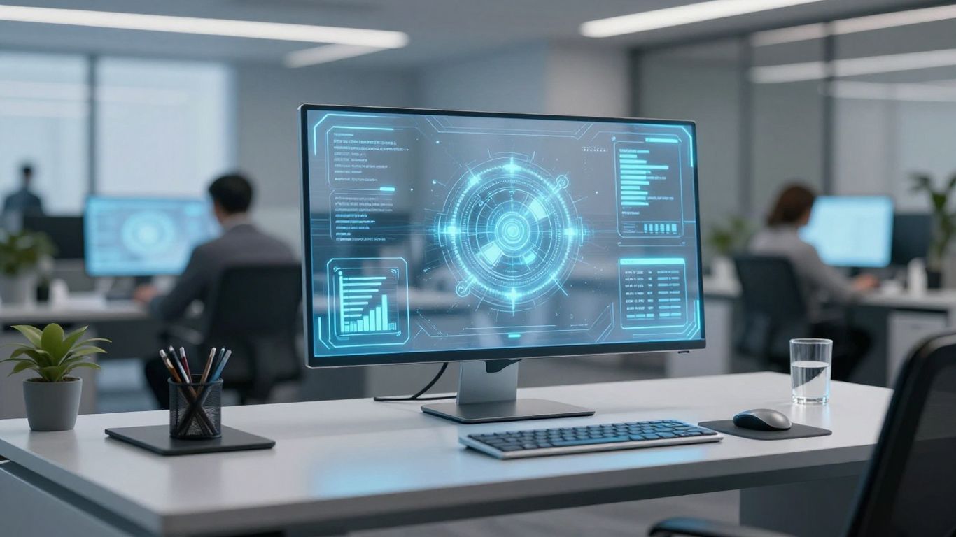 AI call answering service interface on a desk.