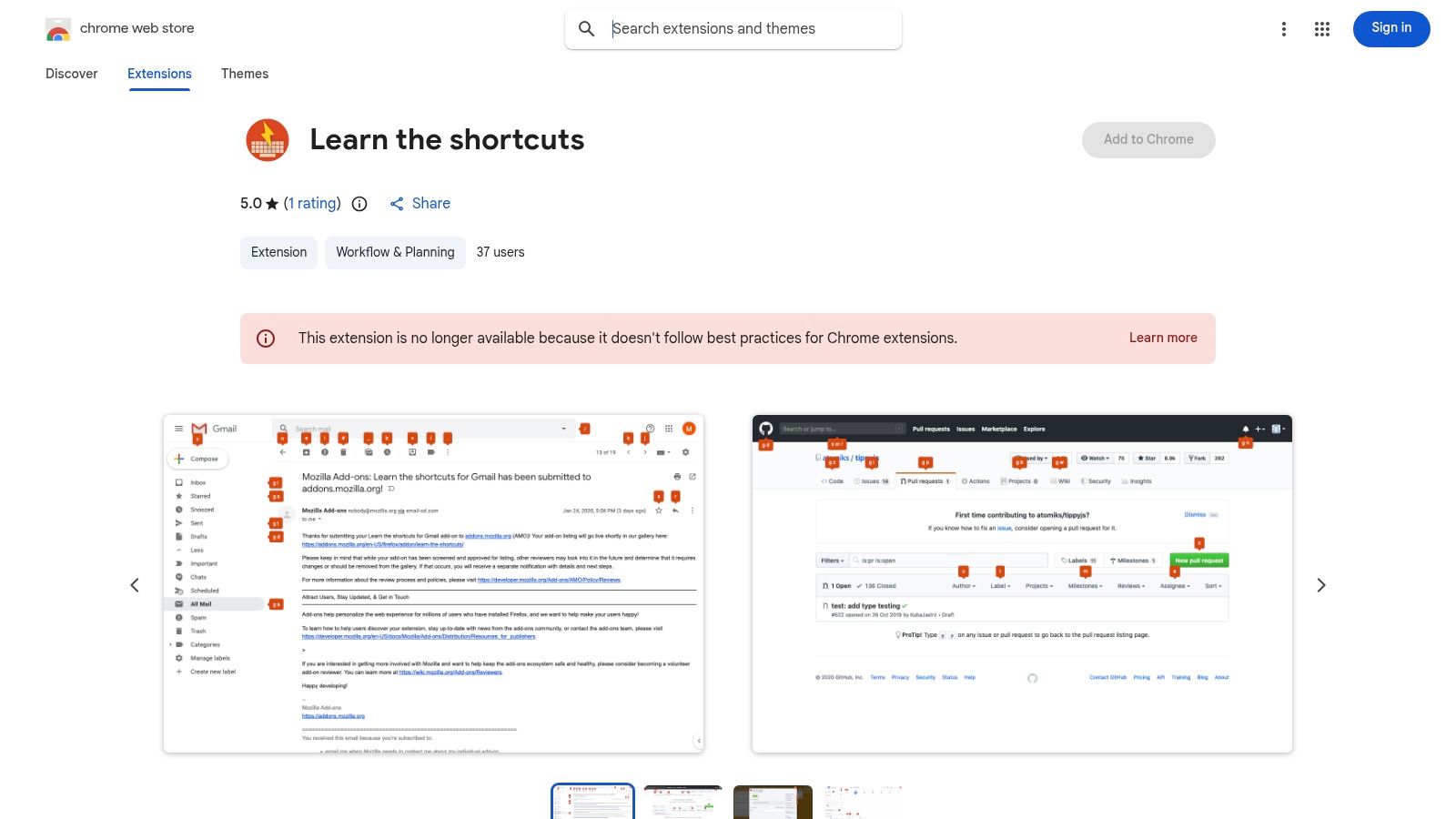 Learn the Shortcuts (Chrome extension)
