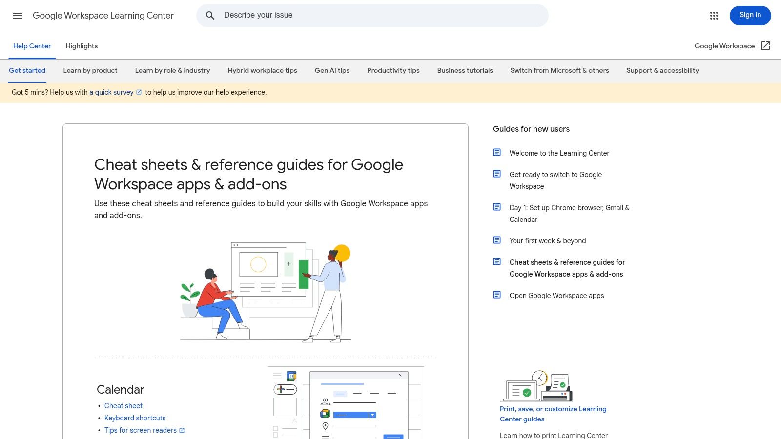 Google Workspace Learning in Center: “Cheat sheets & reference guides—Calendar”