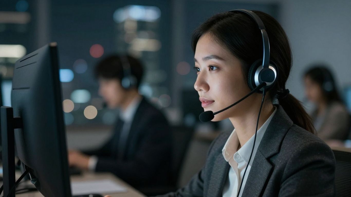 Professional call center agent providing 24/7 answering services.