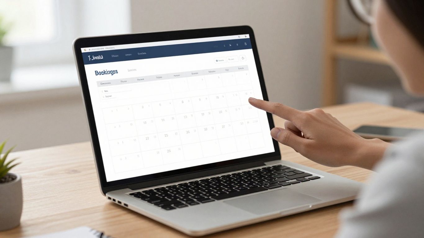 Automated appointment booking interface on a laptop.