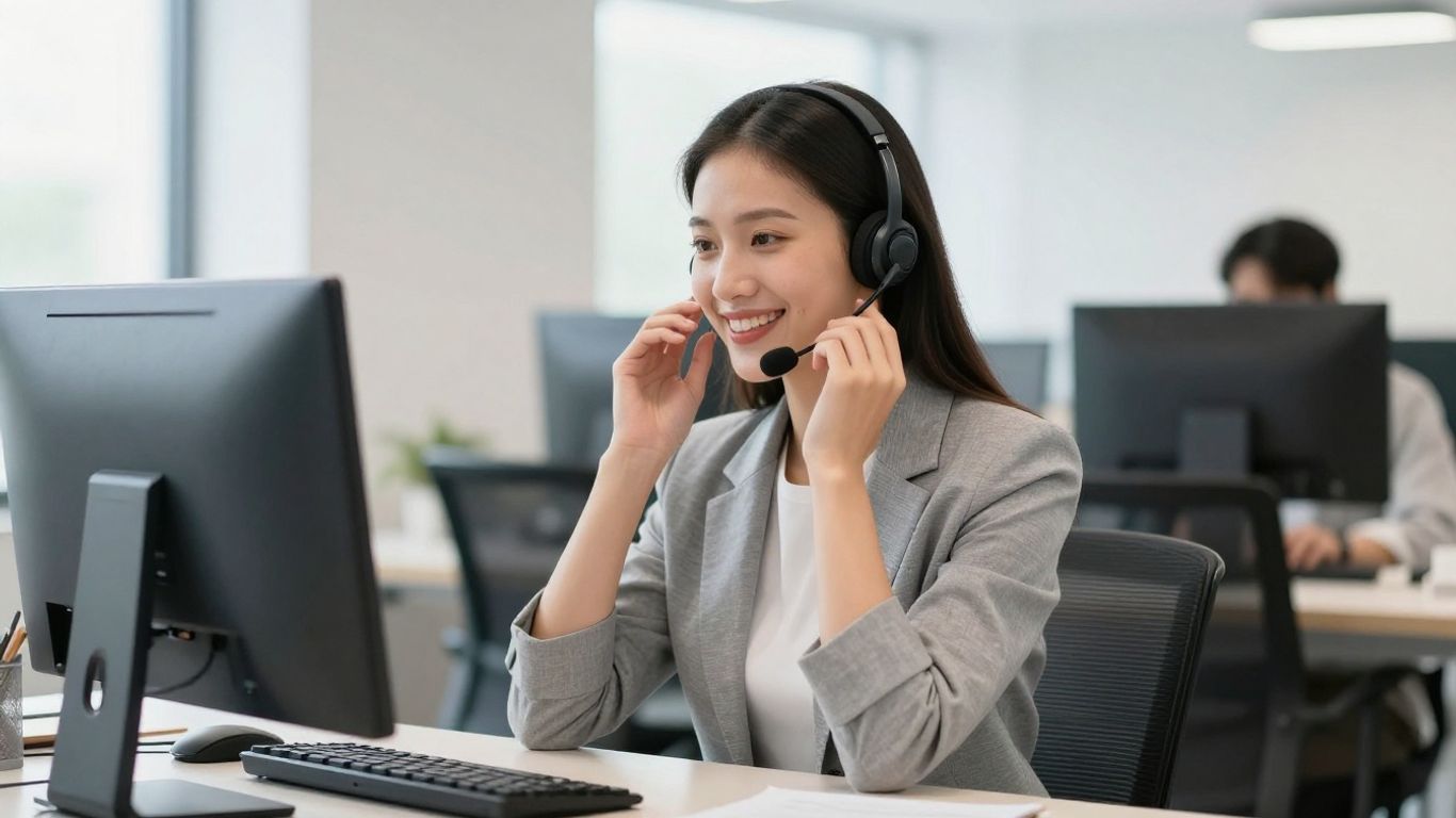 Professional woman with headset in office