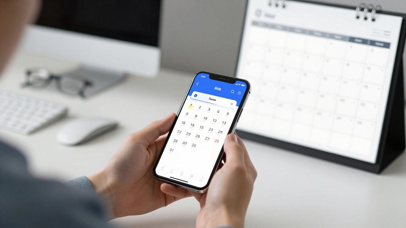 Smartphone reminder notification on a desk calendar.