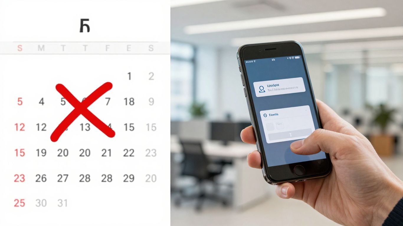 Calendar with missed appointment and smartphone reminder notification.