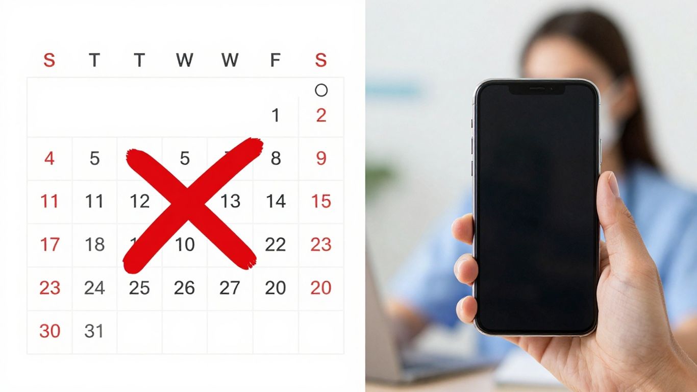 Calendar with missed appointment and ringing phone.