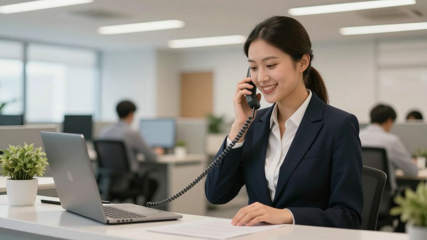 On-call answering service receptionist handling a phone call.