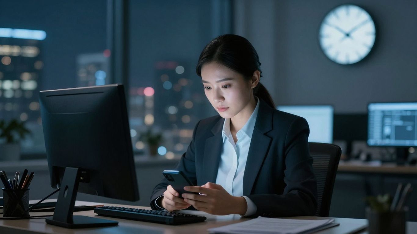 24/7 business support with a glowing phone.