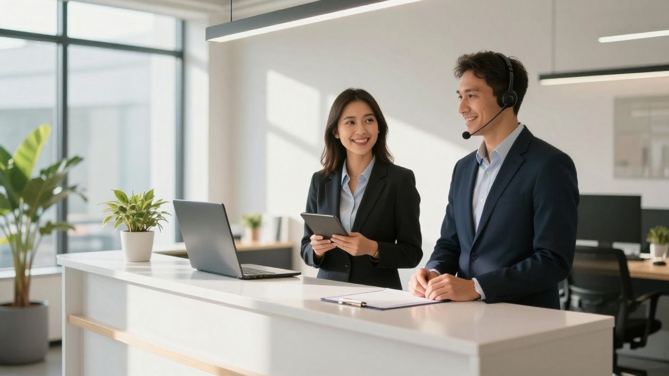 TMC phone answering service receptionist with headset