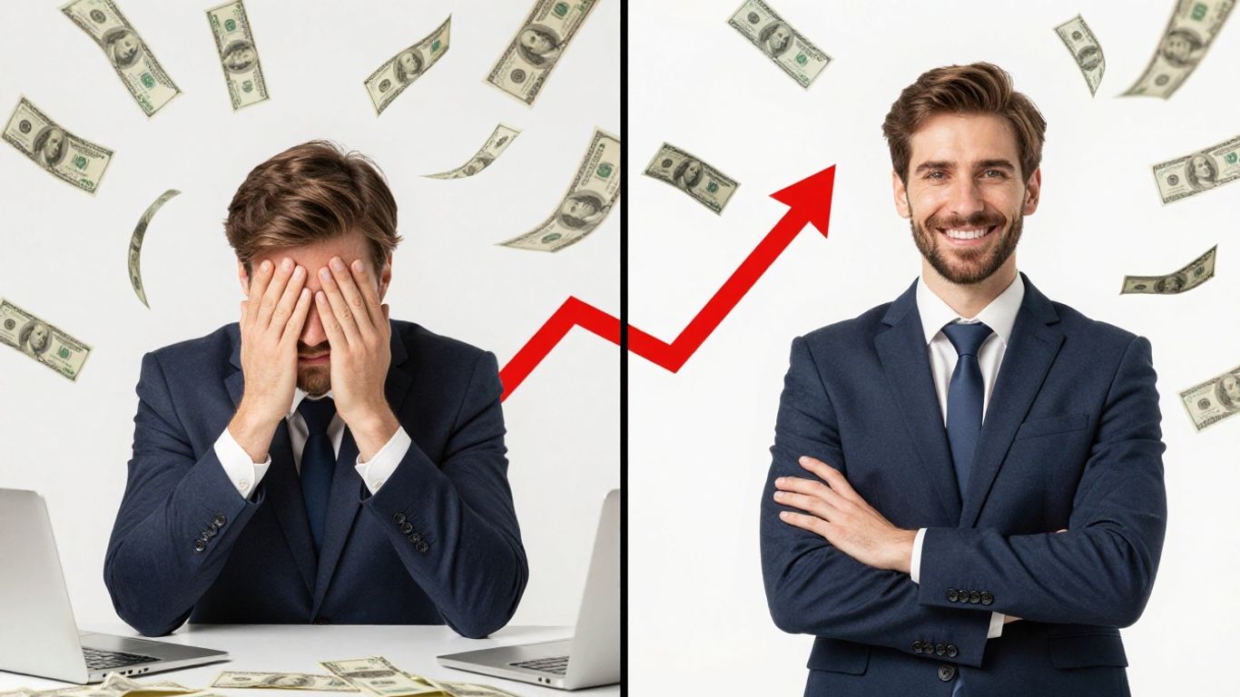 Businessperson losing money, then gaining money from missed calls.