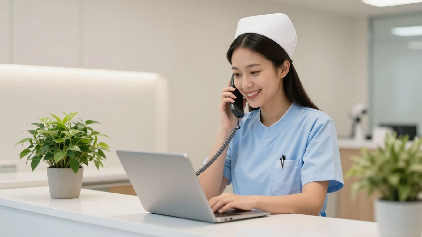 Nurse answering phone in medical office