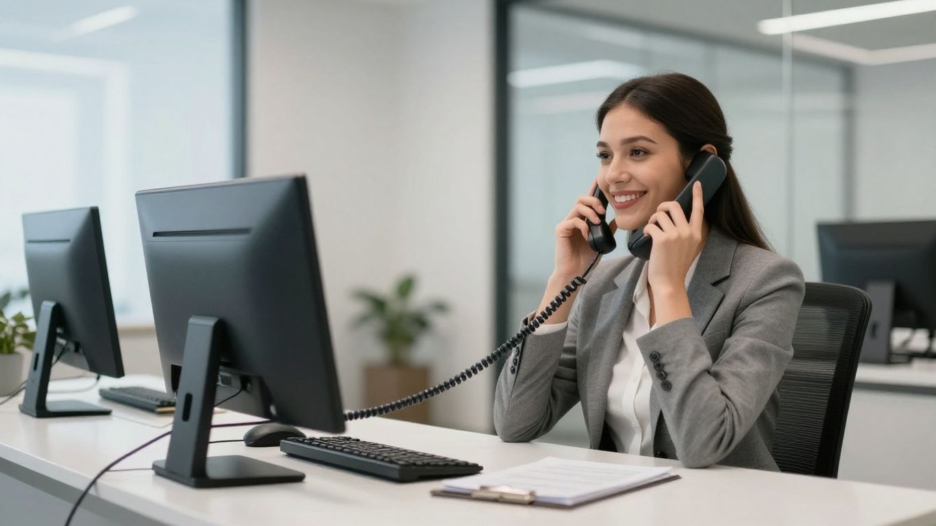 Law firm receptionist answering a phone call.