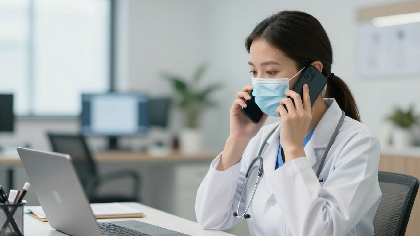 Doctor answering phone for after-hours medical service.