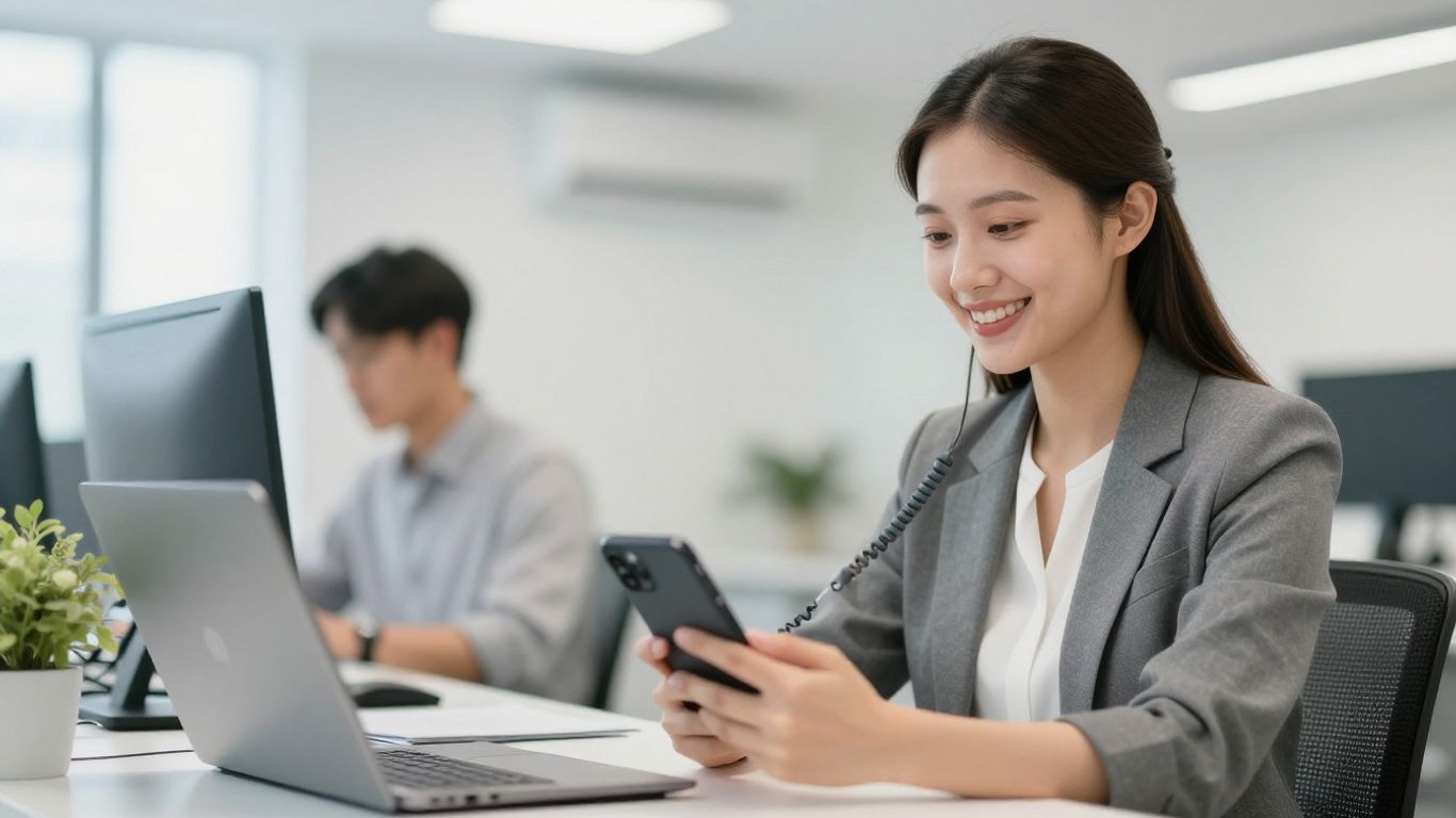 HVAC professional answering a business phone.