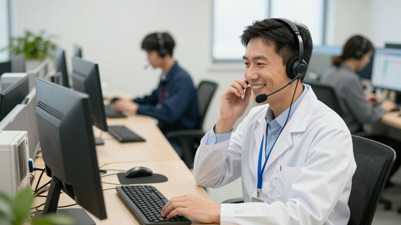 HVAC call center operator and technician working together.