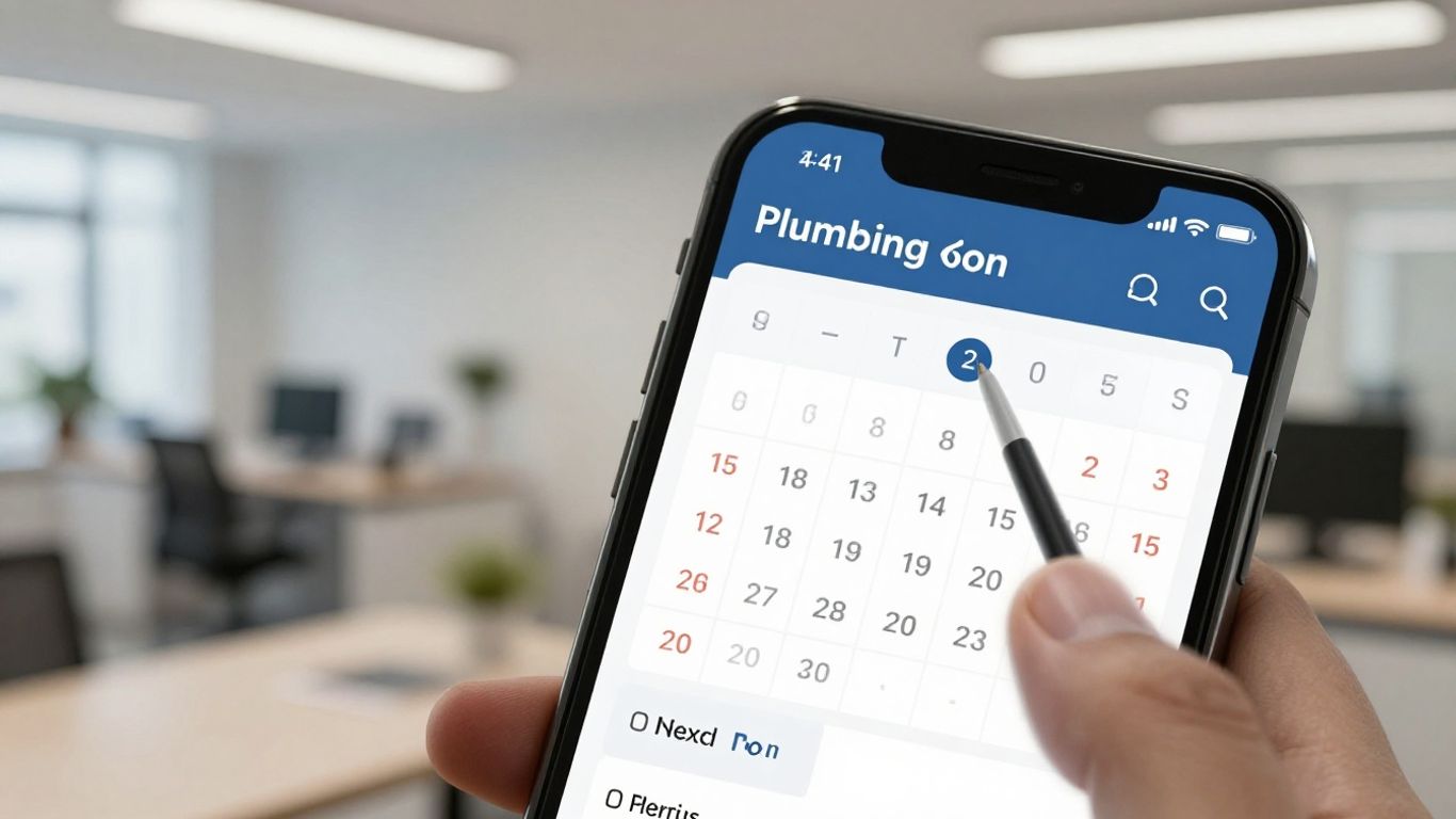 Plumber scheduling app on a smartphone screen.