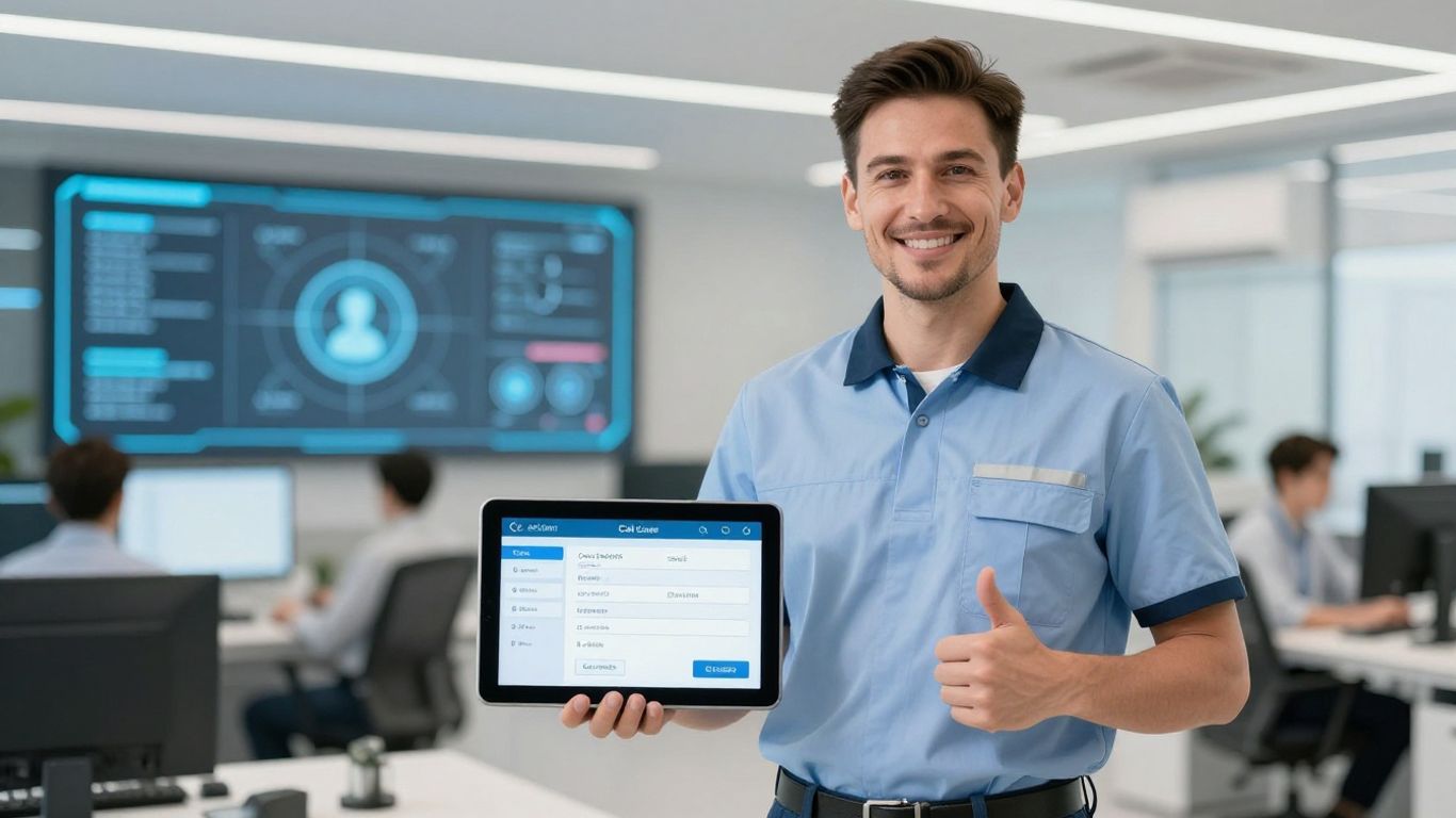 HVAC professional using advanced call answering technology.