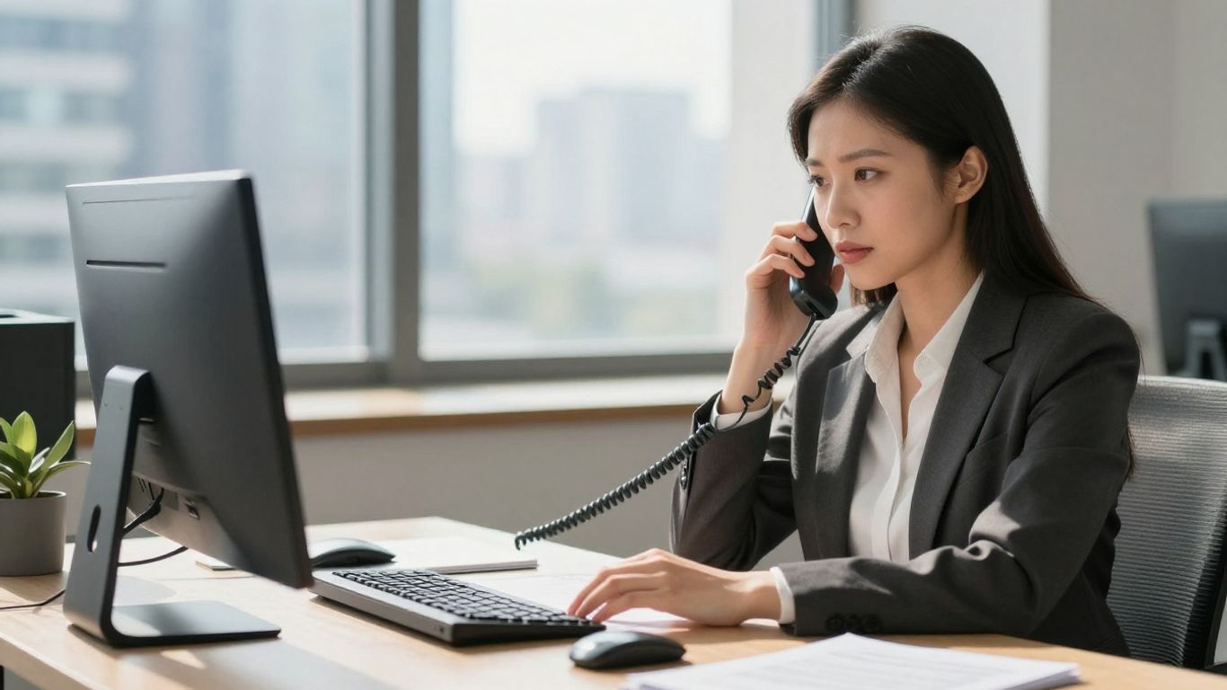 Real estate broker answering phone, capturing leads.