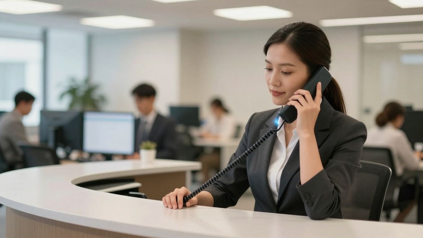 Property manager answering phone, ensuring 24/7 service.