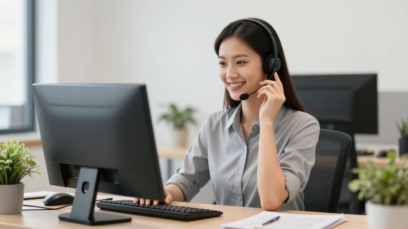 Property management answering service receptionist with headset
