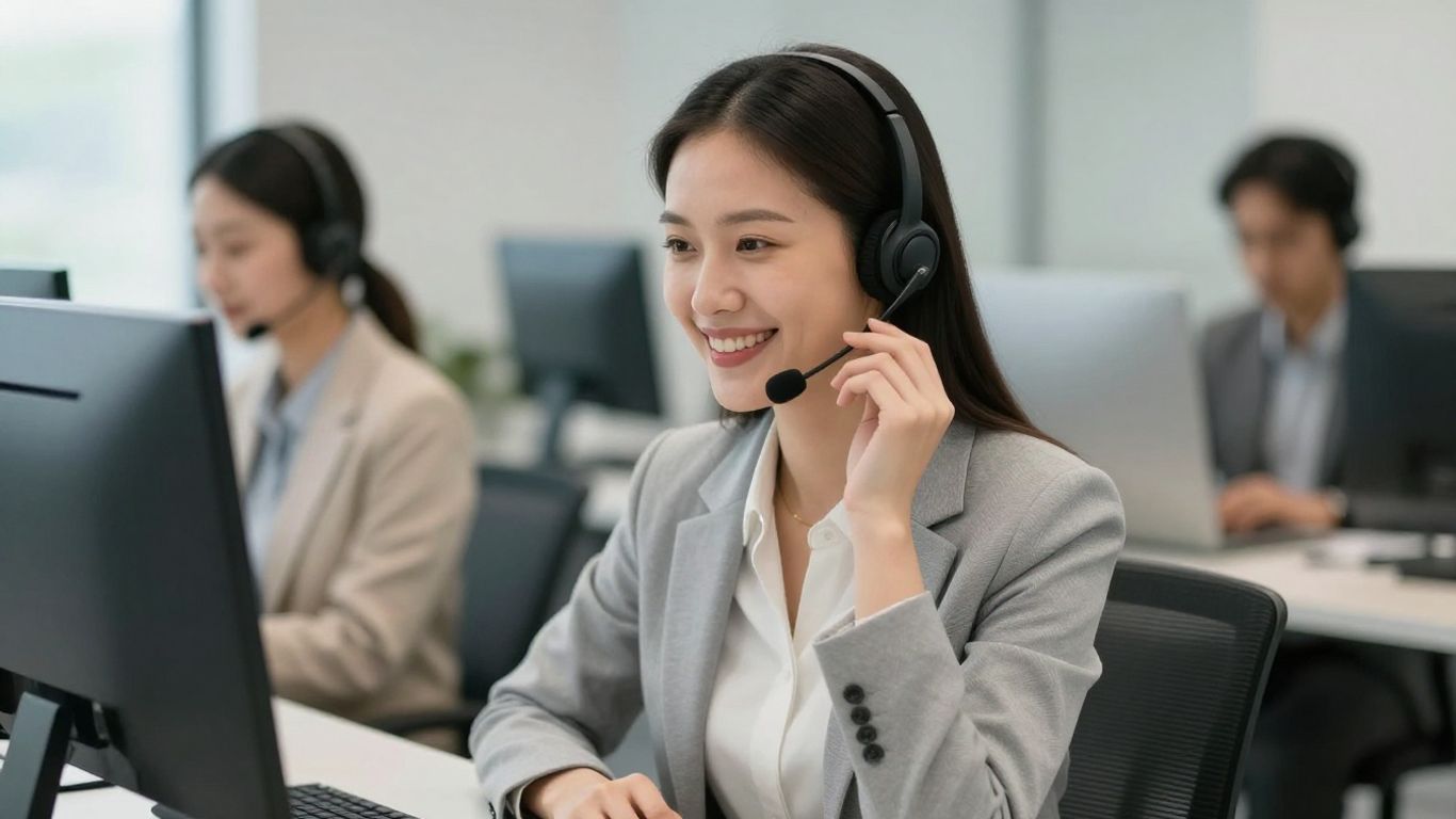 Businesswoman with headset, professional virtual receptionist