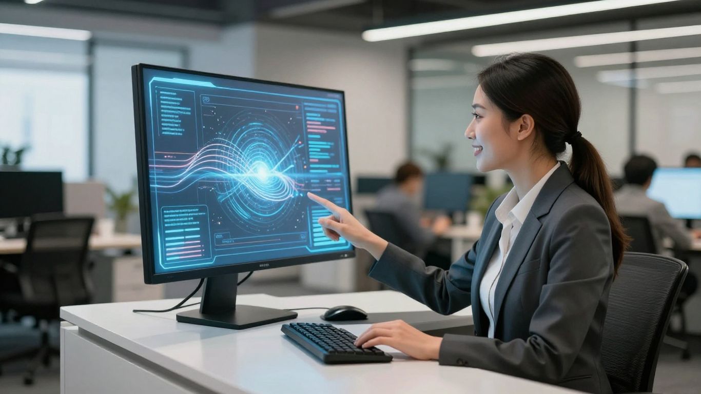 AI receptionist assisting in a modern office.