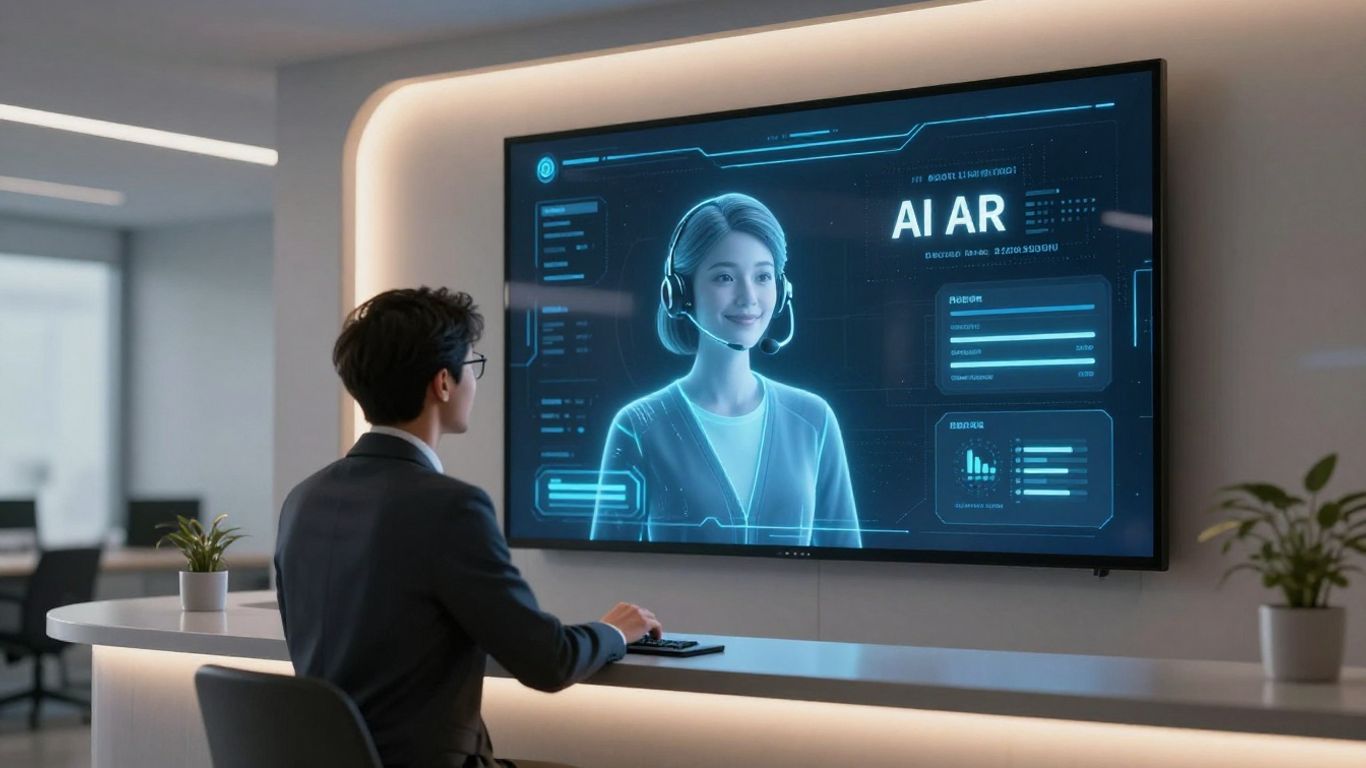 AI receptionist interface in a modern office.