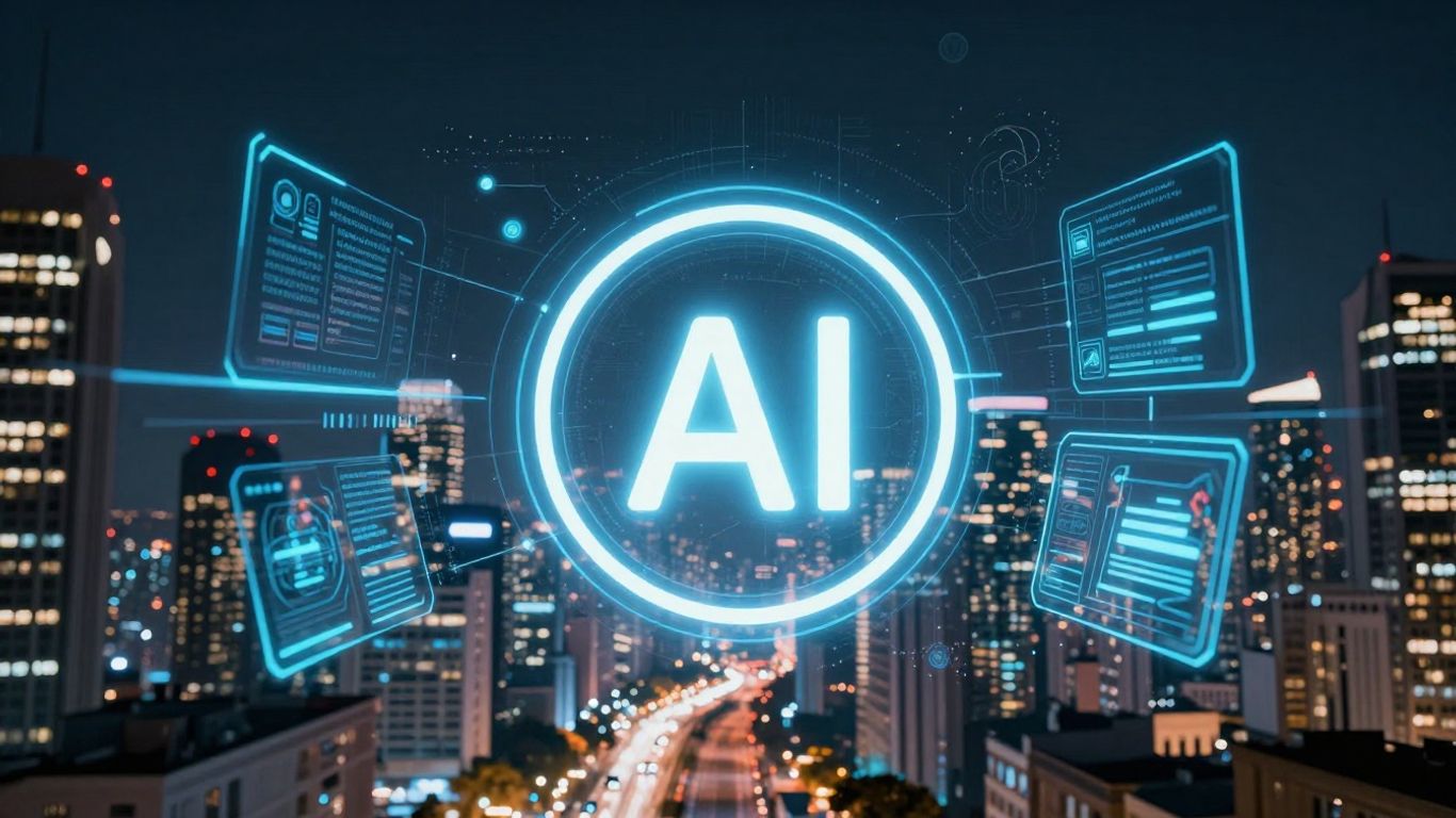 AI voice agent in futuristic cityscape