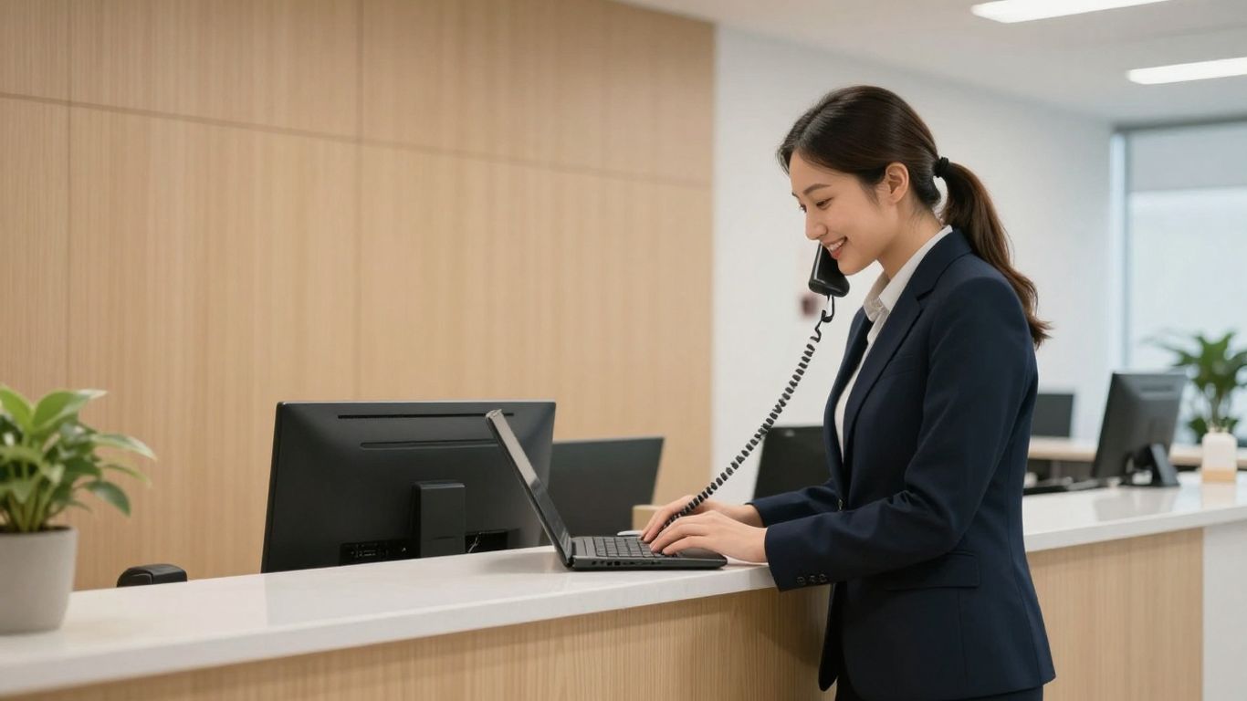 AnswerConnect receptionist handling a business call professionally.