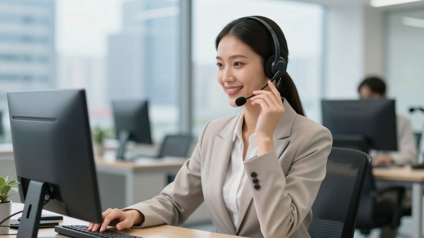 Professional call center agent assisting a client.