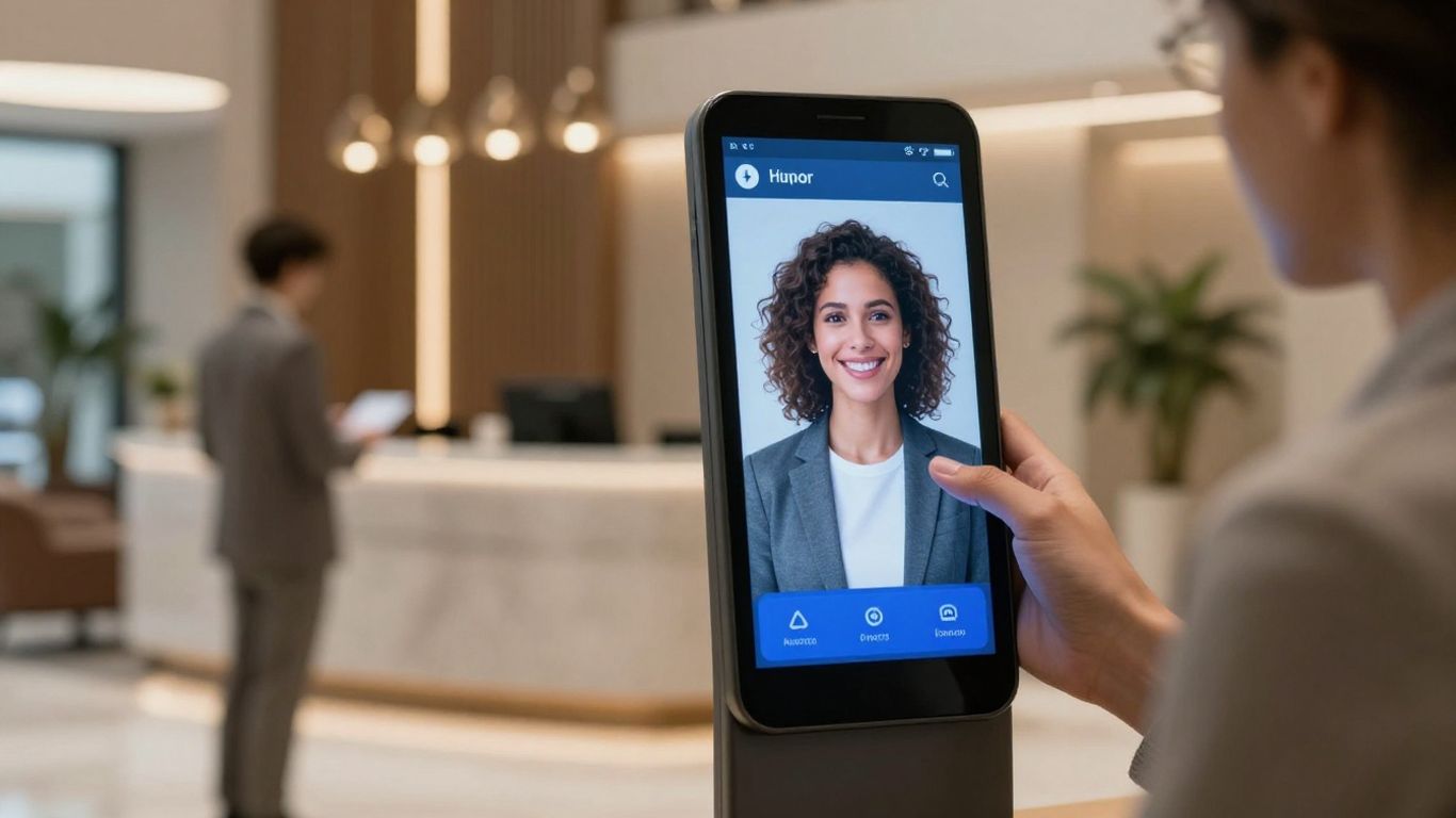 AI receptionist in a hotel lobby