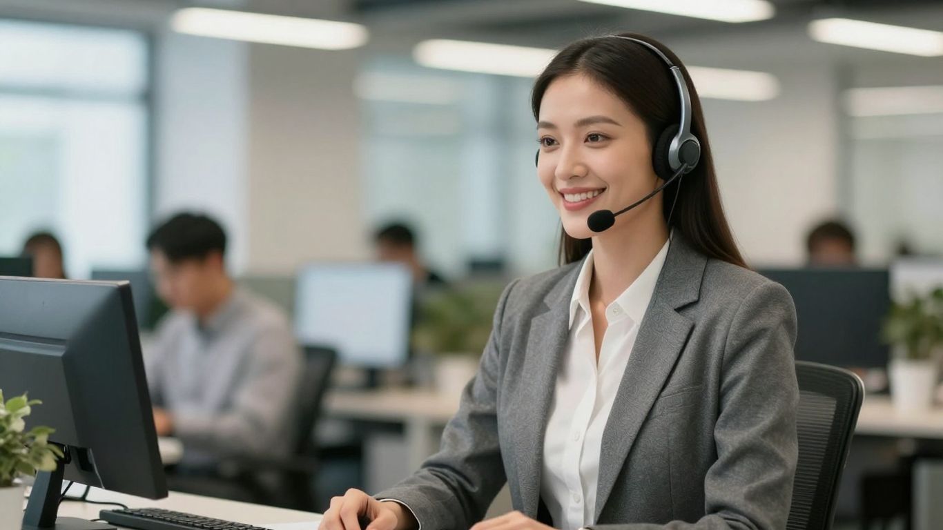 Professional answering service agent on headset