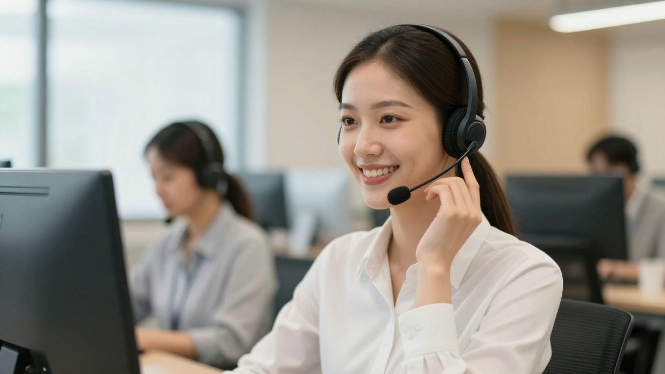 Call center agent assisting a business client.