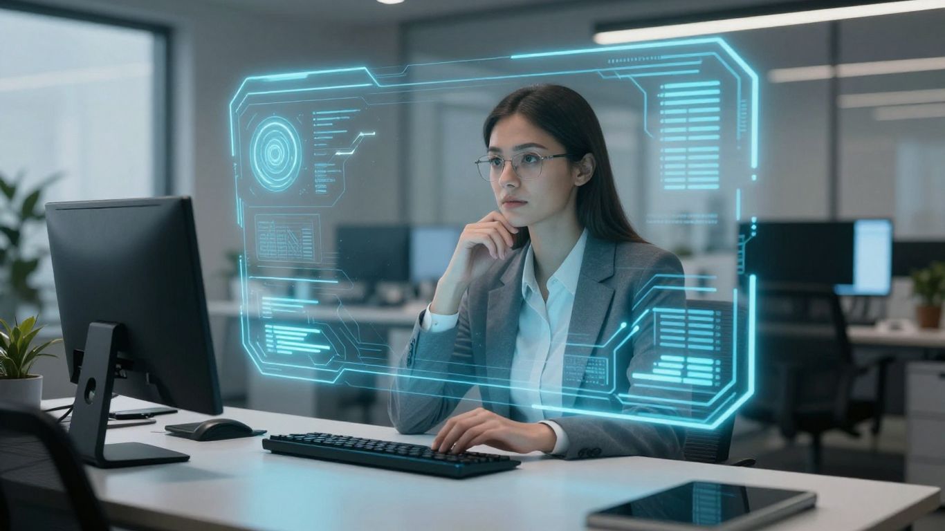 AI assistant interface above office desk