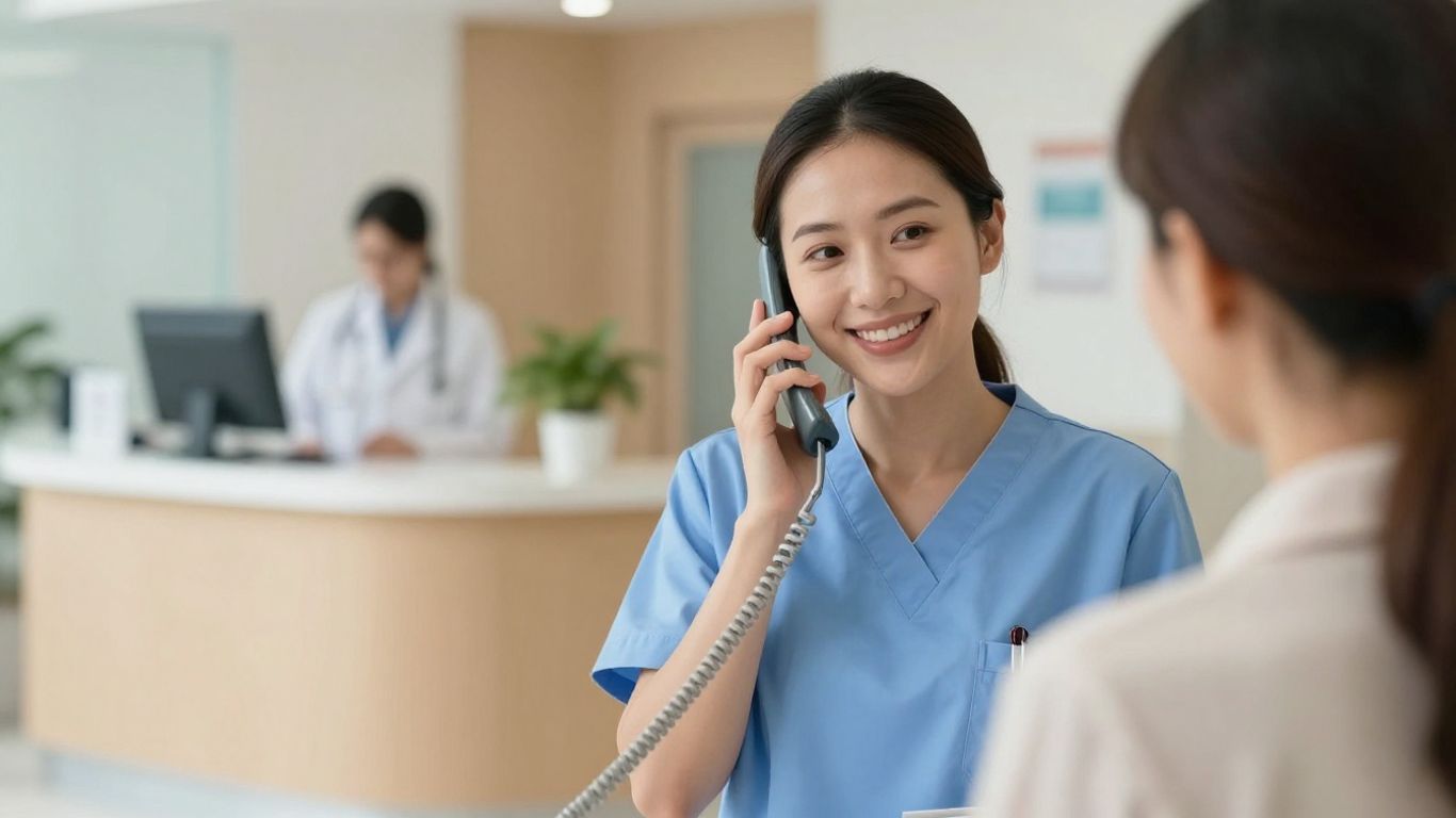 Nurse answering phone in medical office